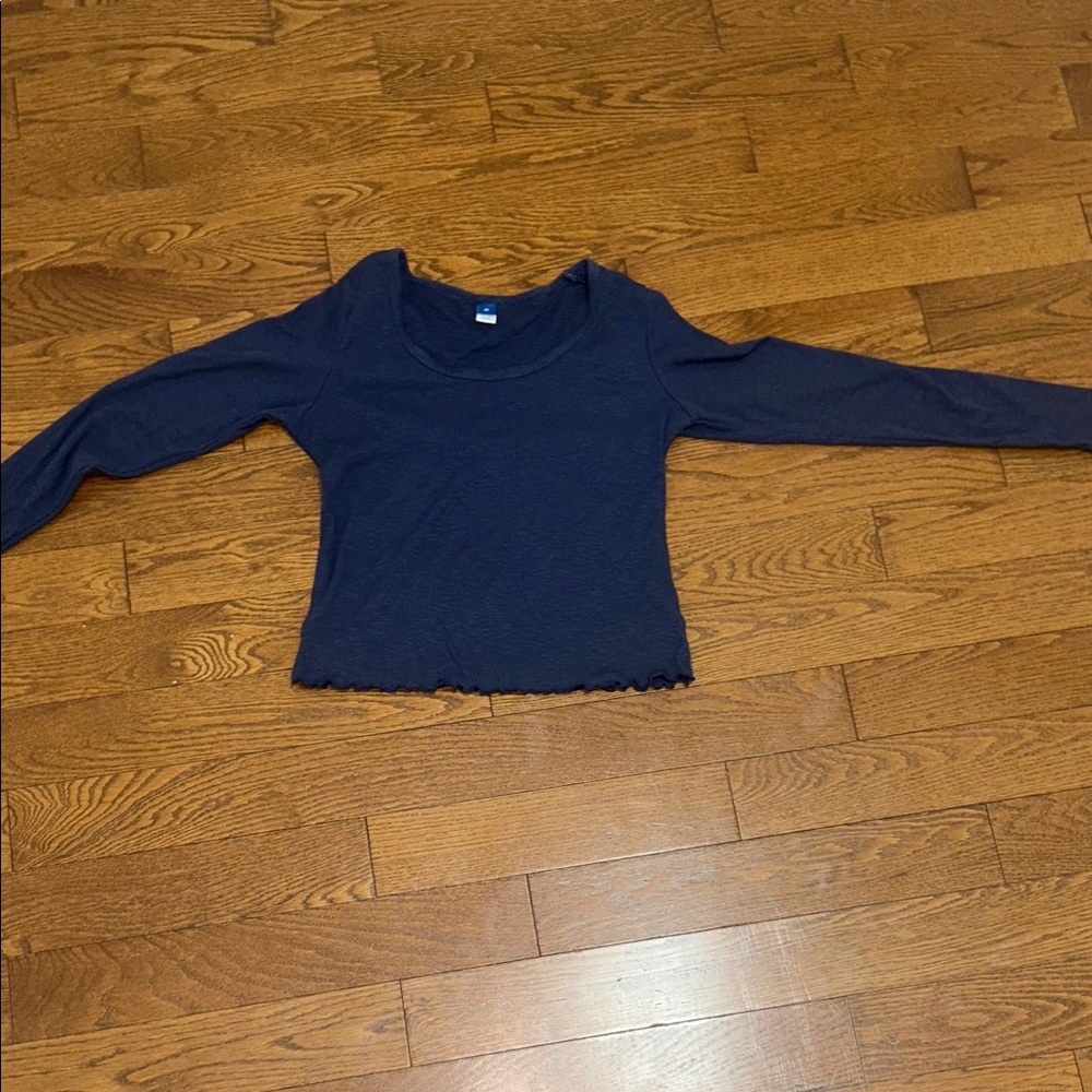 Old Navy Navy Ribbed Long Sleeve Crop Tee